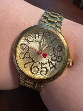 Betsey Johnson Gold Tone Watch Heart Second Hand As Is